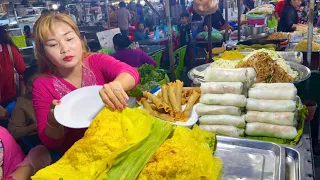 Cambodian street food tour | Walk exploring delicious yellow pancake, noodles at Phnom Penh market