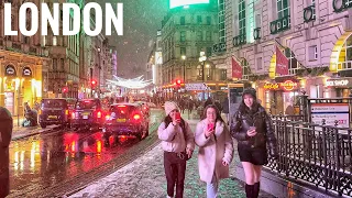 London SNOW ☃️ Walk | Midnight Winter Snow Walk in Central London -4K HDR (▶1.5 hour)