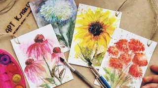 Акварельные открытки ко Дню Учителя |Осенние цветы
