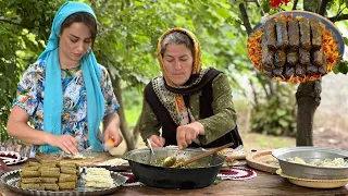 Teaching how to make delicious stuffed grape leaves and easy to wrap them / My village life