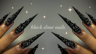 Black Slime Nails🖤✨| polygel application + beginner-friendly nail art!✨