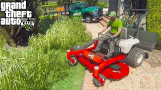 Lawn Care Company Cutting Grass At Michaels House With Exmark Zero Turn Lawn Mower - GTA 5 MODS