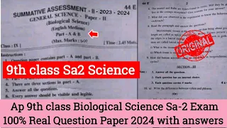 💯real ap 9th class biological science Sa-2 question paper 2024|9th class Sa2 biology real Paper 2024