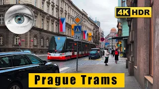 Prague walk 4k HDR Streets with trams: Jindřišská, Vodičkova - Masarykovo nádraží - Czech Republic🇨🇿