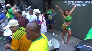 BRAZILIAN CARNIVAL SAMBA ORCHESTRA DRUMS MUSIC MAKES BRAZILIAN STREET SAMBA DANCE PARTY IN NEW YORK