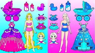 Muñecas Artesanales De Papel | Pink Vs Blue Mother & Daughter Dress Up | Woa Barbie Colombia