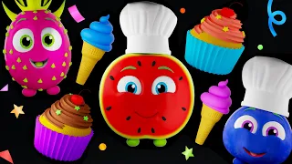 Dancing Funky Fruits with ICE CREAM & Cupcakes 🧁🍦Baby Sensory Video 🍓🫐🍒🍐The Muffin Man Song 🍎🍏🍉🥦