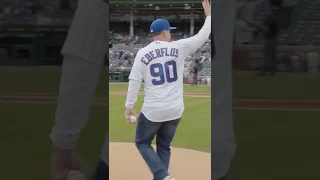 Bears head coach Matt Eberflus throws a ceremonial first pitch at Wrigley Field | #shorts