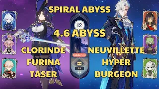 C0 Clorinde Furina Taser | C0 Neuvillette Hyperburgeon | Spiral Abyss 4.6 Floor 12 | Genshin Impact