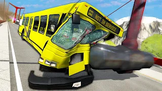 Bridge With GIANT Hammers WRECKS Modded Bus - BeamNG Drive Crashes