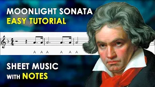 Moonlight Sonata | Sheet Music with Easy Notes for Recorder, Violin Beginners Tutorial | Beethoven