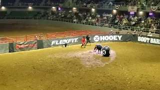bullfighter accident gets thrown 15 feet in the air then gets taken down by the wild bull