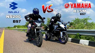 Bajaj pulsar ns 200 bs7 vs Yamaha R15m bs7 [TFT display] | top end race ⚡