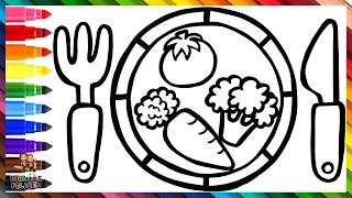 Dibuja y Colorea Un Plato Y Verduras 🍽️🍅🥦🥕🌈 Dibujos Para Niños