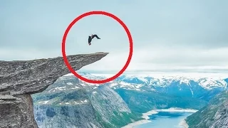 Daredevil performs: Backward somersault on edge of 700-metre high cliff edge