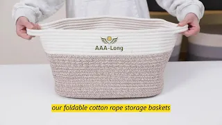 Foldable Rectangular Cotton Rope Woven Storage Baskets Bin For Home Storage and Organization