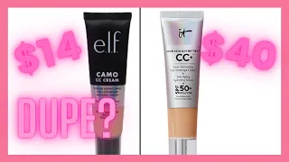 NEW ELF CAMO CC CREAM vs IT COSMETICS First Impression & Wear Test Is it a Dupe?!