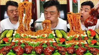 BEST ASMR EATING 🍗 Fried chicken thighs And Fried Noodles With Egg, Peppers, Wax Gourd Mukbang Show