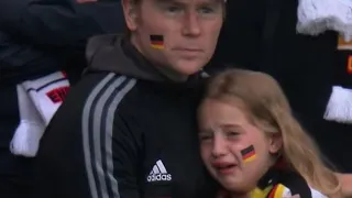 England fans cheering when German girl in tearing