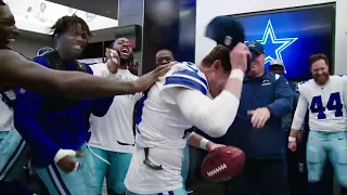 Cowboys locker room celebrates - 1st win of the season