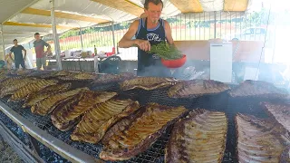 Tons of Ribs & Sausages Roasted at Italian Countryside Street Food Festival.