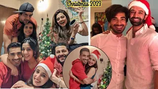 Sanaya irani celebrate Christmas 2023 with Barun sobti Mohit Sehgal Abhaas Mehta after return USA |