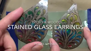 Epoxy & Wood Stained Glass Earrings or Pendants