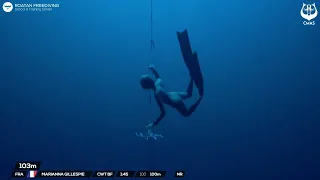 Marianna Gillespie freediving to 100m with bi-fns