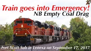 NB Empty Coal Drag goes into Emergency on the Fort Scott Sub in Lenexa on September 17, 2017