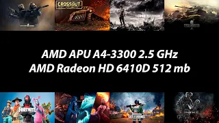 CPU:  AMD APU A4-3300 + GPU:  AMD Radeon HD 6410D test in 8 games