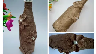 Bottle craft | bottle craft with jute | waste glass bottle decoration idea