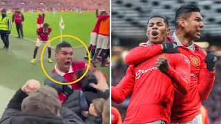 Casemiro Passionate Celebration with Fans After Rashford's Goal For Man Utd vs Man City