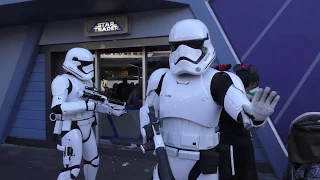 Star Wars Galactic Empire First Order Stormtroopers on Patrol Interacting in Tomorrowland Disneyland