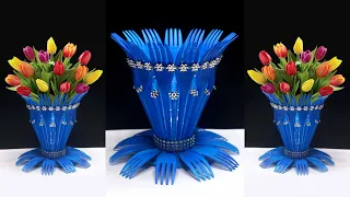 Ide Kreatif Vas Bunga dari Sendok Garpu | Flower vase with Plastic Fork