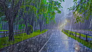 HEAVY RAIN for Deep Sleep - Sound of Rain and Storm on a Quiet Road at Night