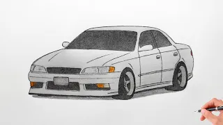 How to draw a TOYOTA MARK 2 JSX90 1992 / drawing toyota mark II x90 tourer v 1996 stance car