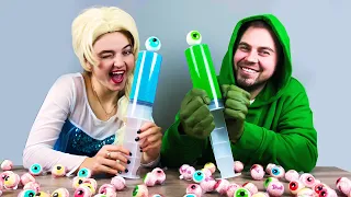 Mukbang Giant Color Bottles with Candy drink 컬러 보틀 캔디 젤리 먹방 ASMR with superheroes by HUBAGUM