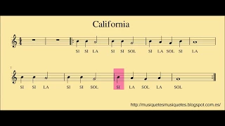 California. Partitura para flauta. Notas: sol la si