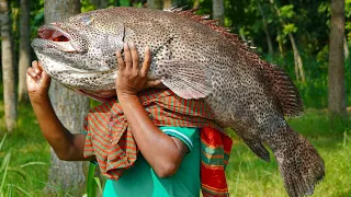 Giant Grouper Fish Cutting & Cooking - Big Bhol Fish Curry Recipe - Food for Village People