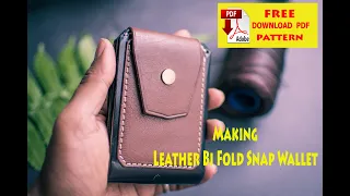 Making Leather Bi Fold Snap Wallet | DIY | Free Pattern PDF | ASMR