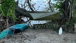 Solo Wild Camping | Canoe Camping on a Beach | Campfire and Fishing