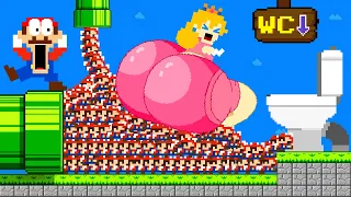 Super Mario Bros. but Mario and 999 Tiny Mario guide Giant BUTT Peach to Toilet | Game Animation