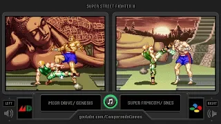 [0★] Super Street Fighter II (Sega Genesis vs SNES) Side by Side Comparison (Dual Longplay)