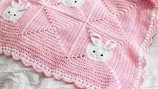 SO CUTE! 🥰 An ADORABLE Bunny Crochet Baby Blanket Tutorial 👏❤️