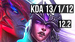 YONE vs SYNDRA (MID) | 13/1/12, 6 solo kills, Legendary, 300+ games | KR Diamond | 12.2