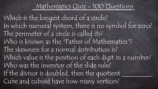 Mathematics Quiz | 100 Questions | Quiz by Learn New Things | Maths Quiz