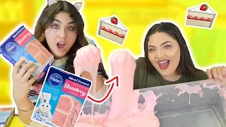 STRAWBERRY CAKE SLIME | Making slime with strawberry cake batter | Giant slime | Slimeatory #159