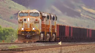 Rio Tinto empty iron ore 'J' Train, Western Creek 9136, 8119 and 9144 and 168 waggons.