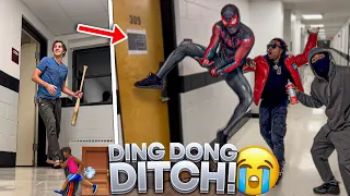 EXTREME DING DONG DITCH PART 3!!! COLLEGE EDITION *GONE WRONG*