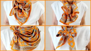 ♡17 ways to wear ZARA wild silk scarf burned orange【ZARAスカーフの巻き方】ワイルドシルクのバーンドオレンジ１７アレンジ！